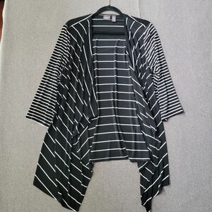 Chicos Travelers Size 3/XL Black White Stripe Open Front Cardigan Duster 695
